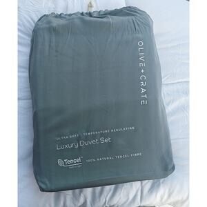 OliveCrate OVERSIZE KING Luxury Duvet Set - Basalt Blue TENCEL Soft Bedding